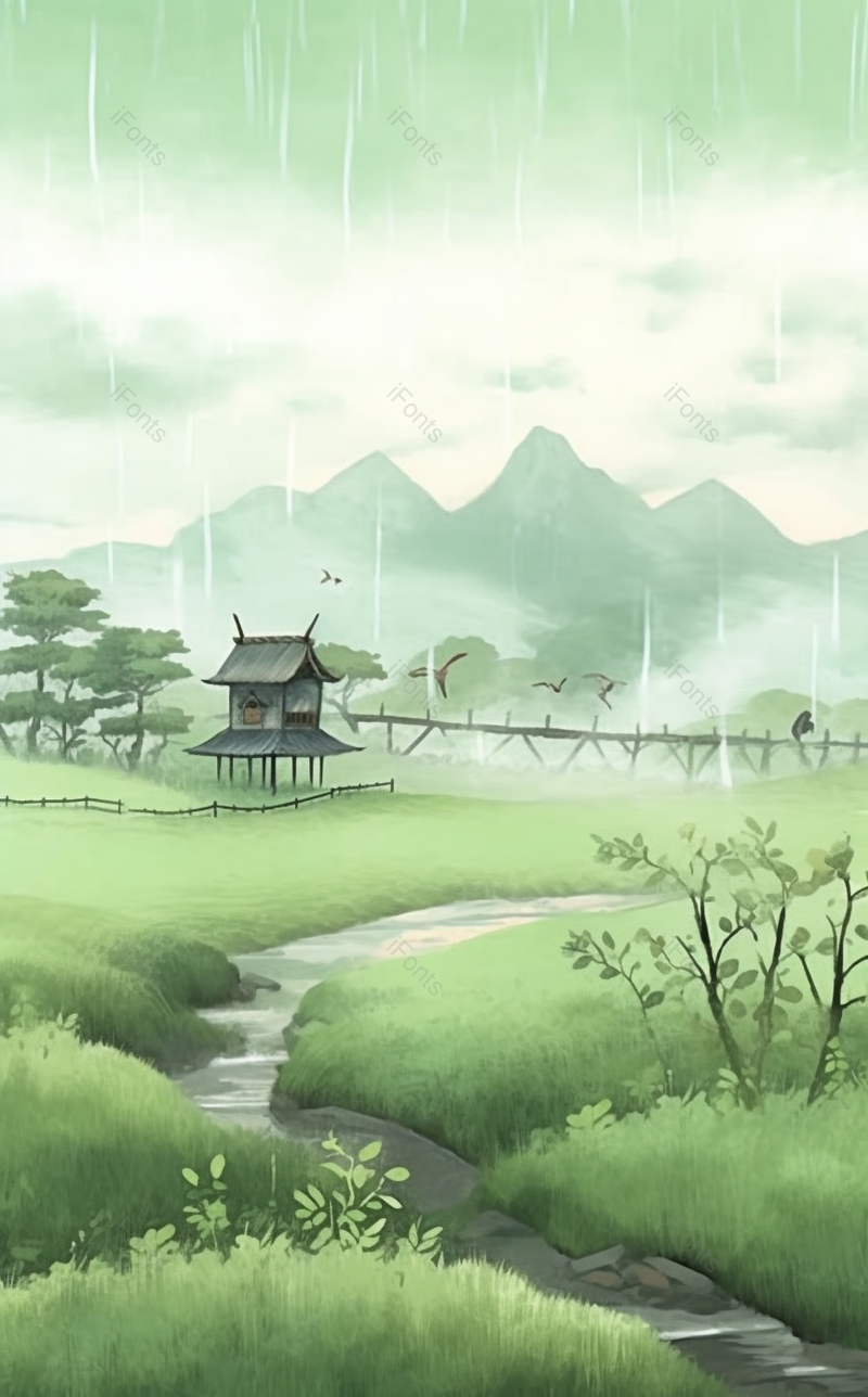 淡雅水墨中国风二十四节气小满田园山水图背景,插画/手绘图,插画/手绘图库,插画/手绘图下载,插画/手绘